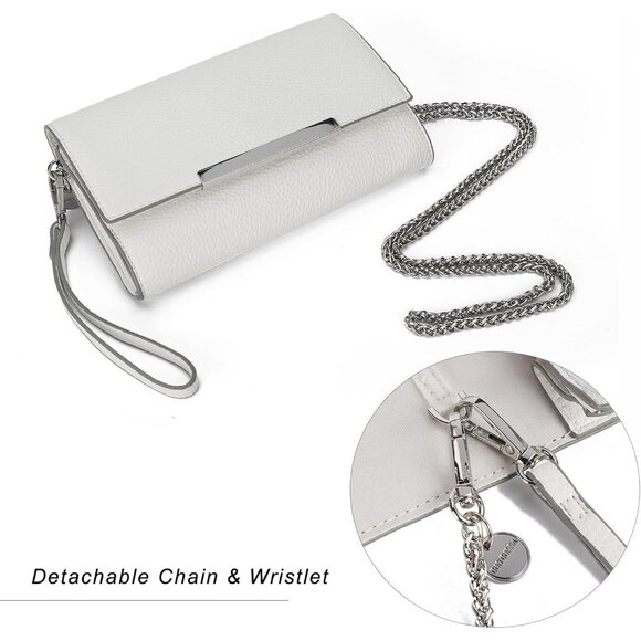 🆕Women White Faux Leather Small Clutch Purse Straw Wristlet Crossbody Bag - Picture 5 of 9